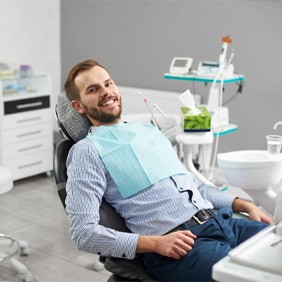 Happy male patient attending checkup with Rocky Hill dentist